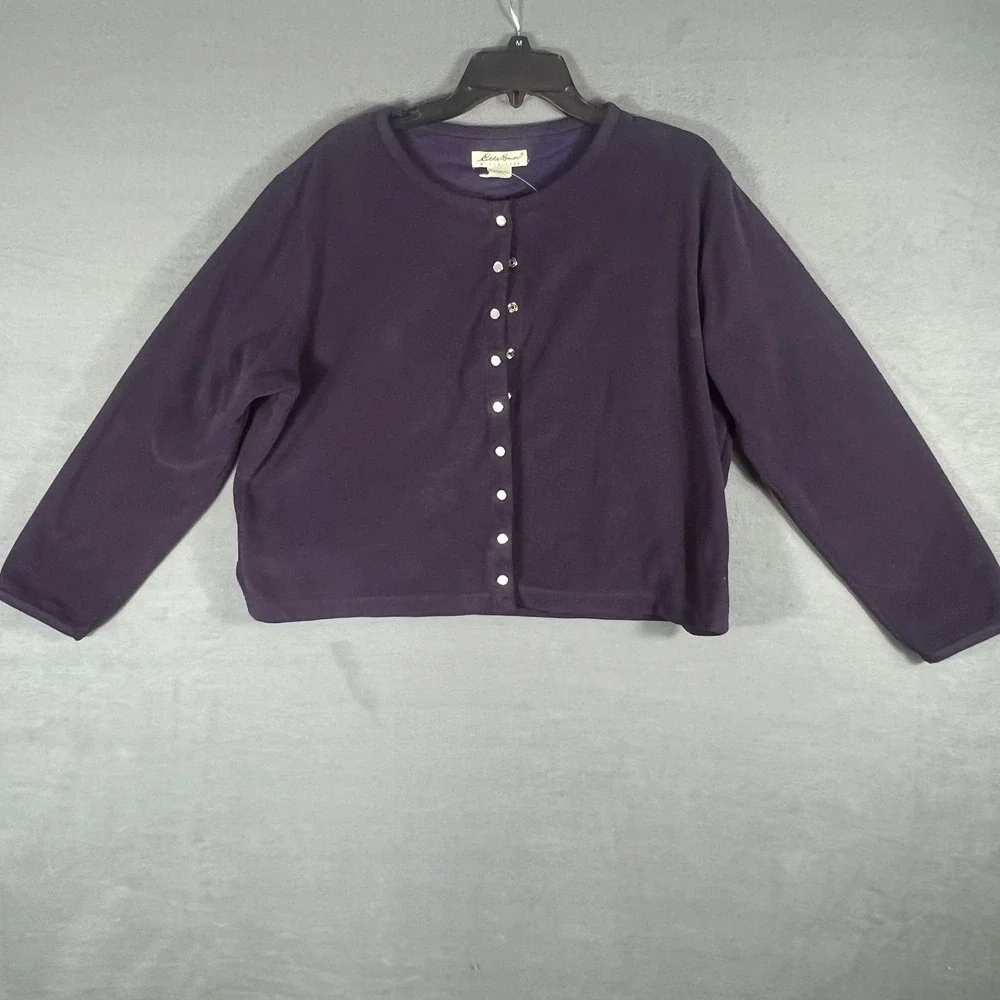 Eddie Bauer Women's Large Purple Fleece Snap Button Cardigan Sweater